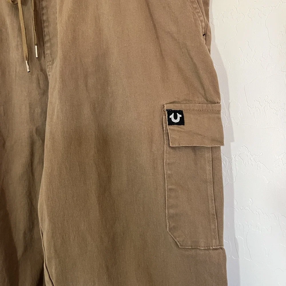 True Religion Joggers Mens Medium Khaki Cotton Tapered Fit Cargo Stretch